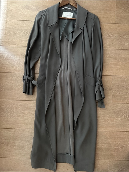 Babaton Jackets & Blazers - Babaton Olive Trench with Tie Cuff Detail